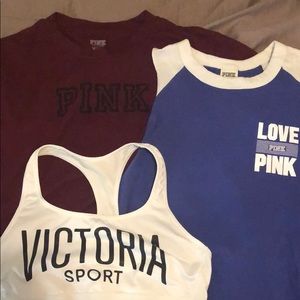 Victoria’s Secret bra & pink shirt and  tank top
